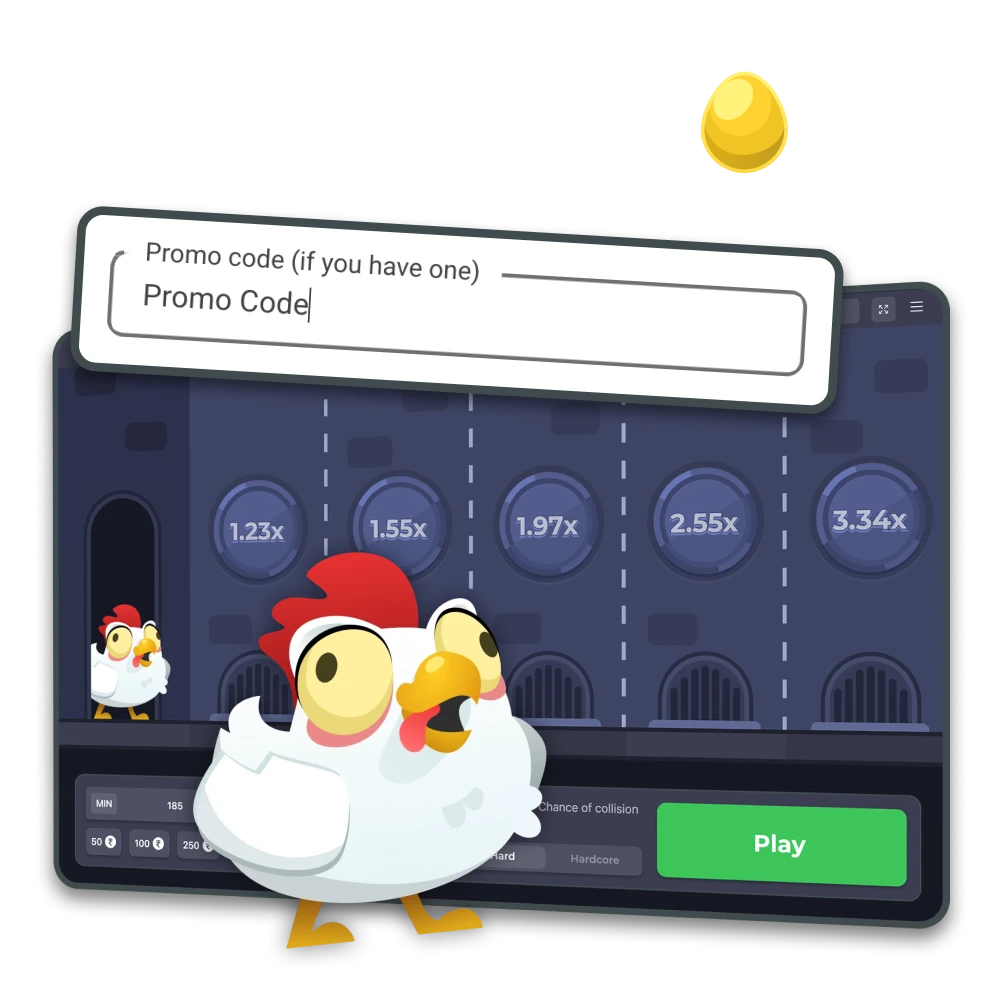 Use Chicken Road promo code and increase your welcome bonus.