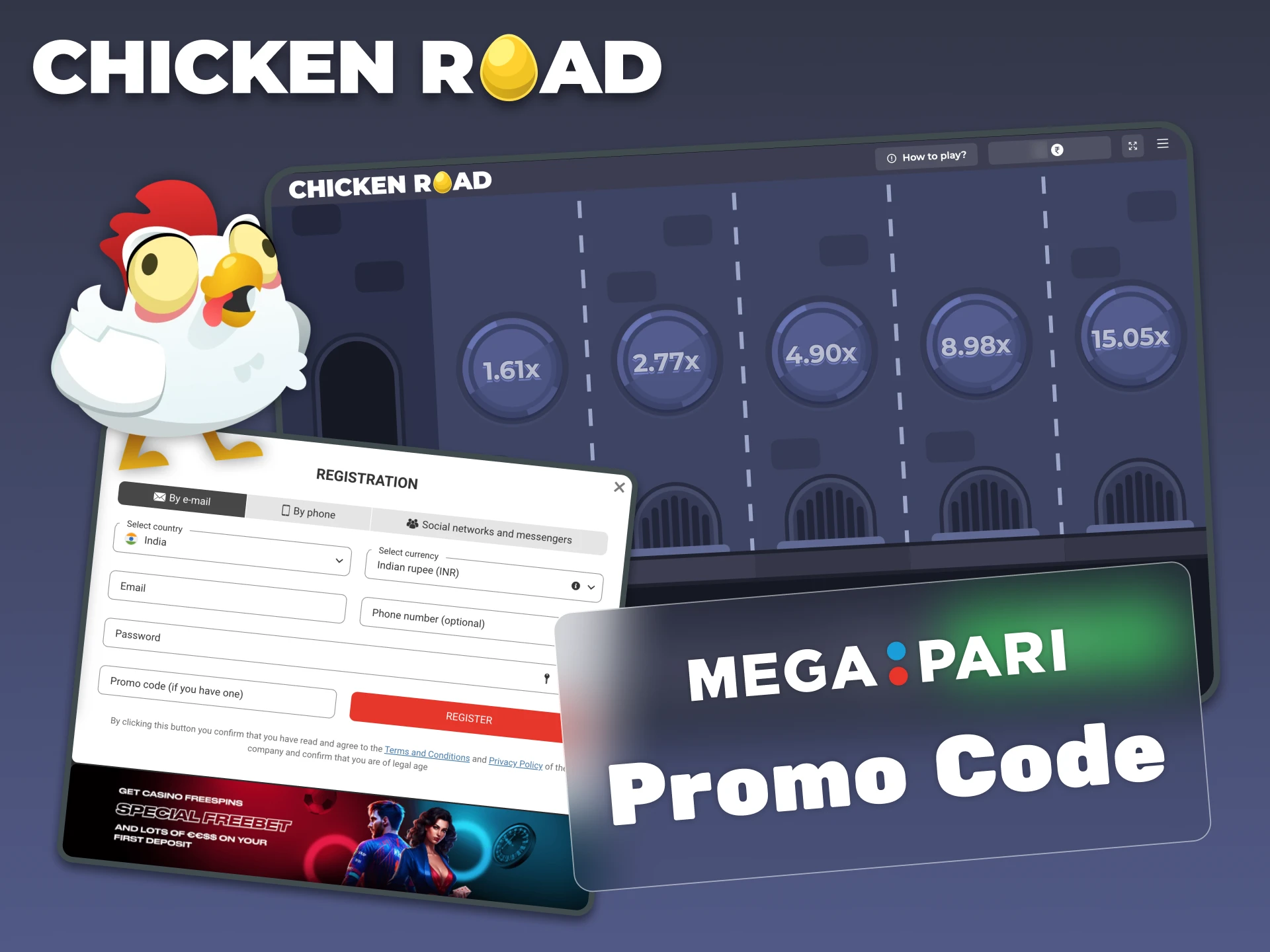 Use the Megapari bonus code for Chicken Road game.