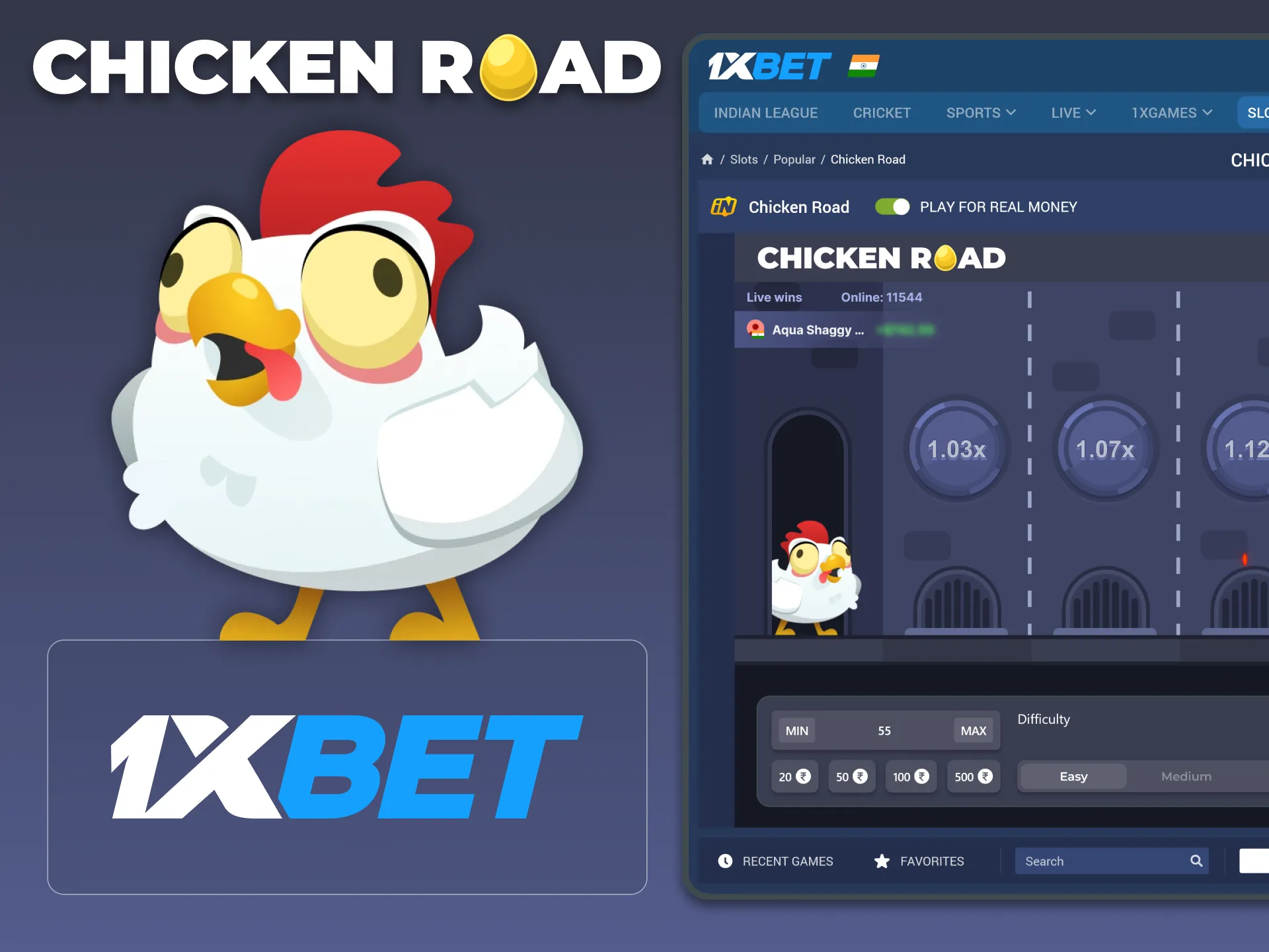 1xBet has Chicken Road game in its casino section.