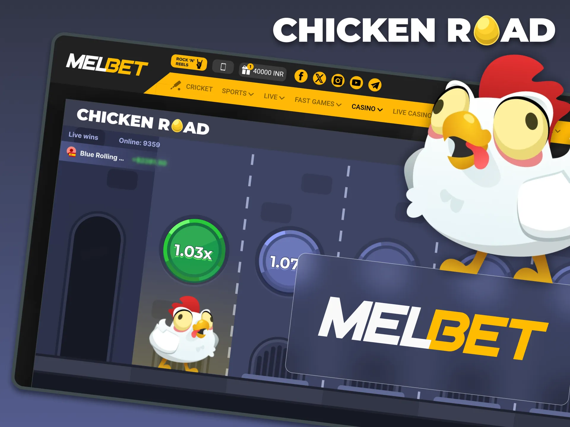 Try Chicken Road at Melbet for real money or for free.