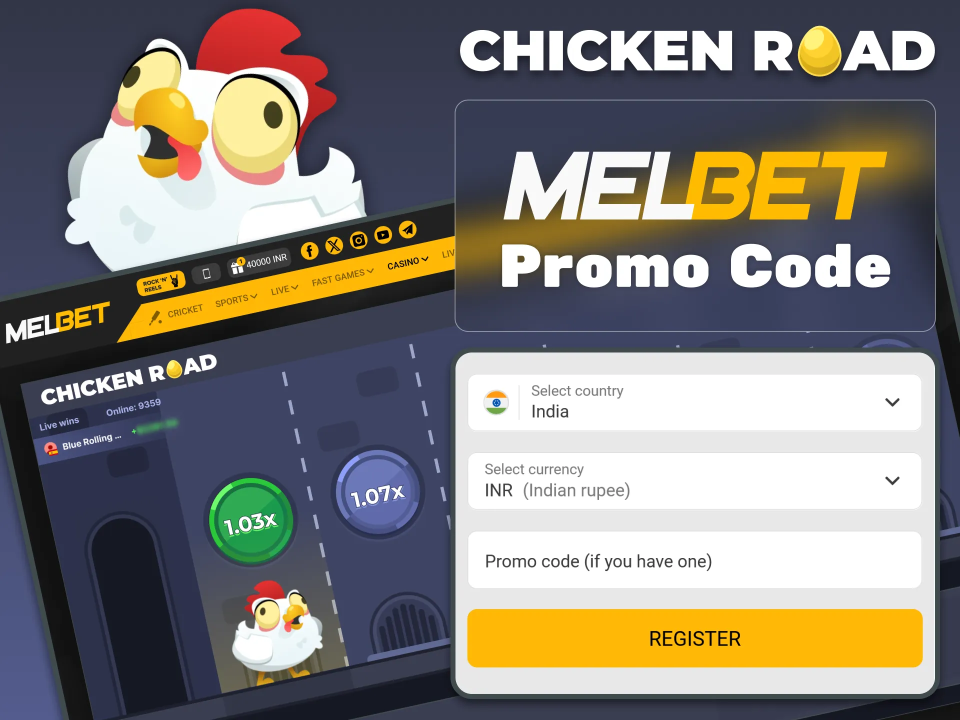 Apply promo code at Melbet for bonus rewards on Chicken Road.