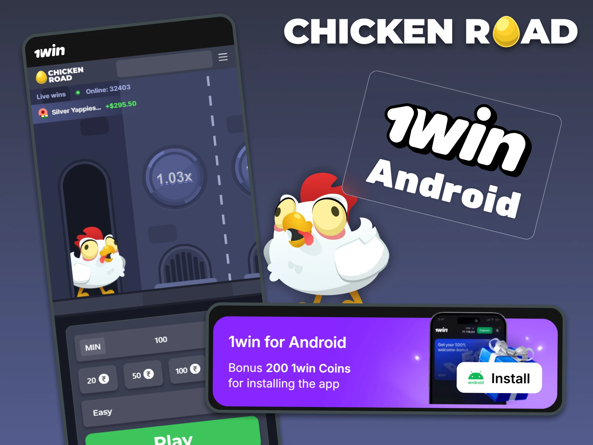 Install the 1Win app for Android to play Chicken Road anytime.
