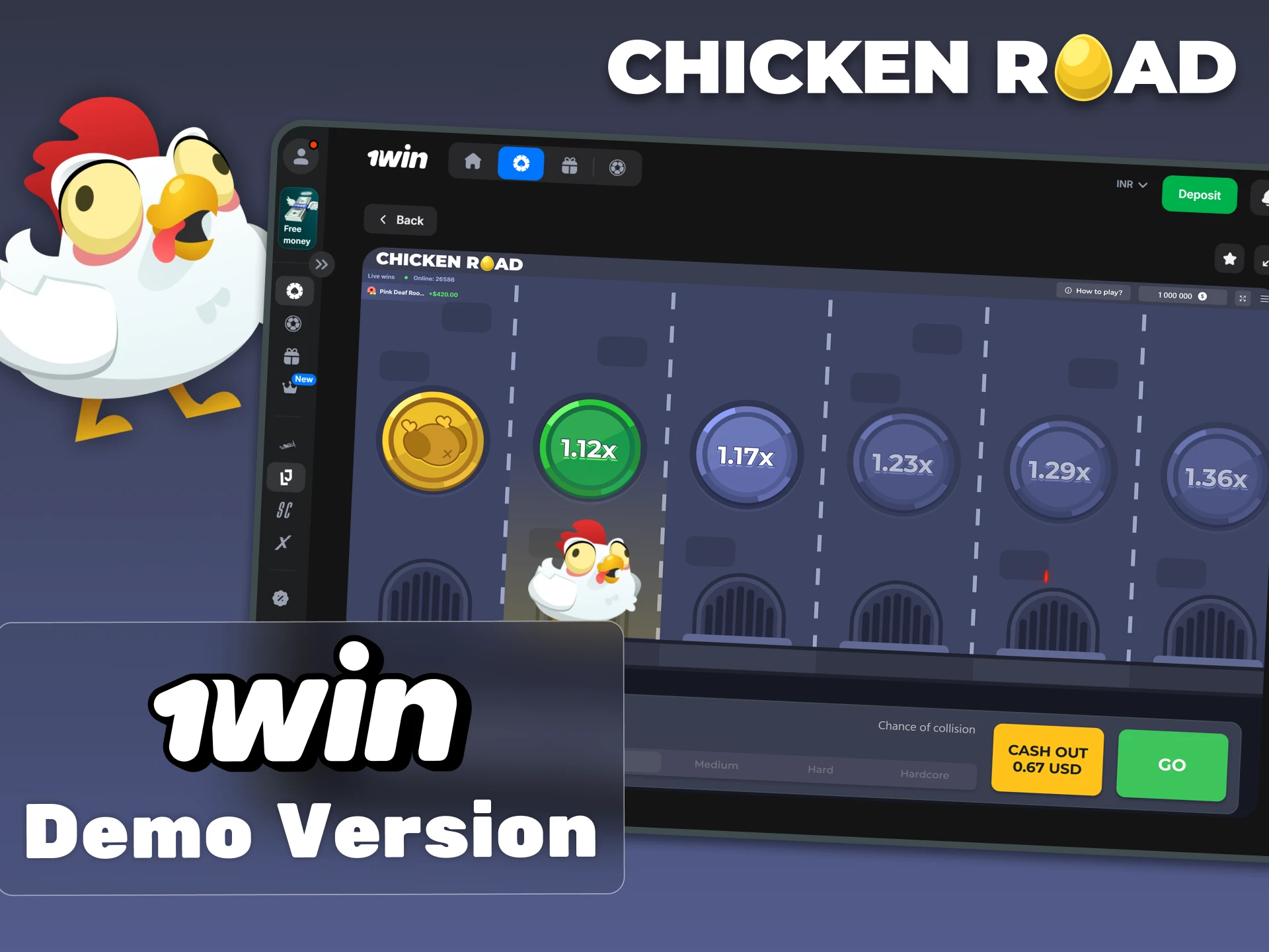 1Win invites you to try your hand at the Chicken Road demo mode.