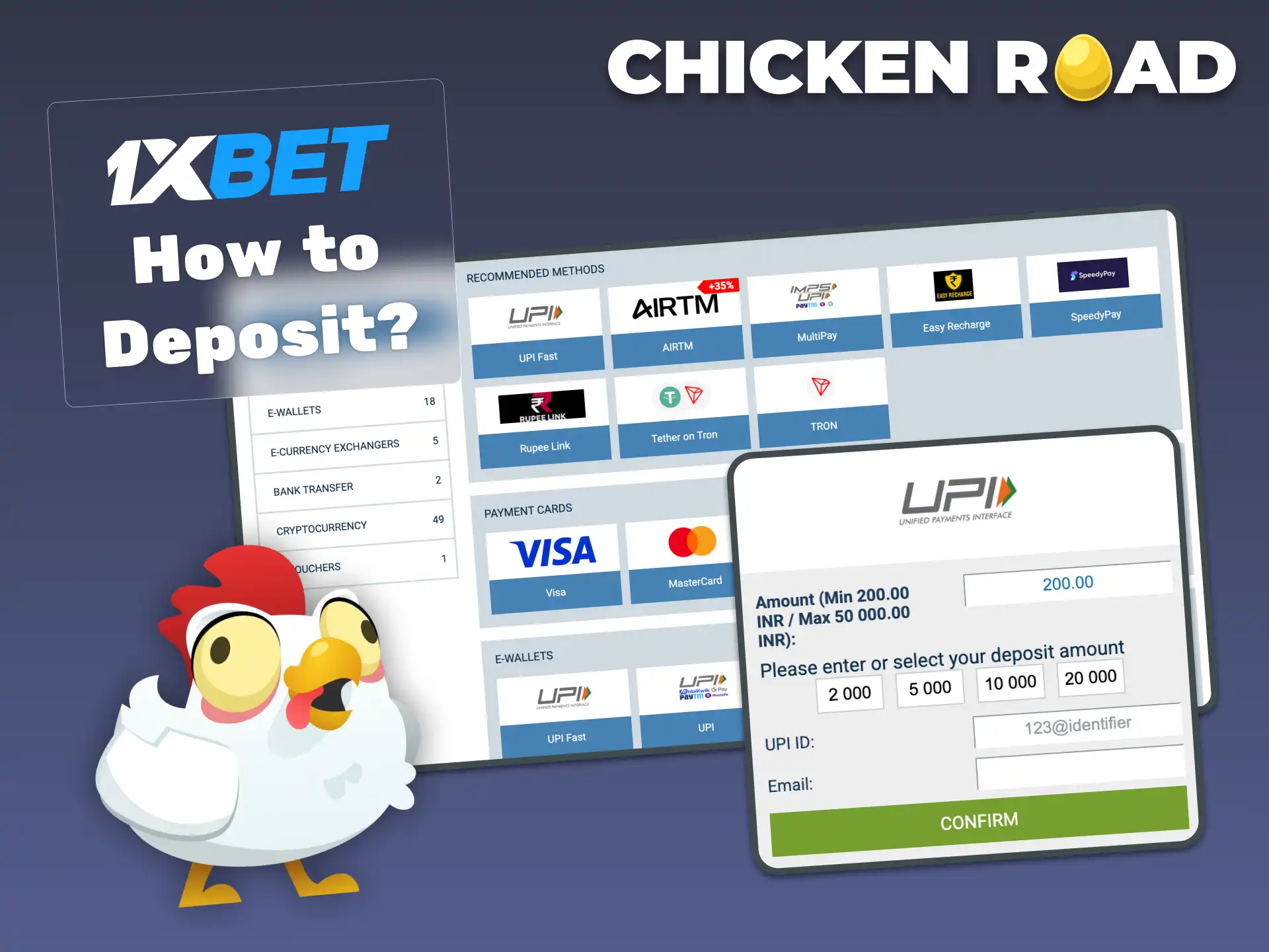 Deposit funds into your 1xBet account to start playing Chicken Road by selecting payment method and amount.