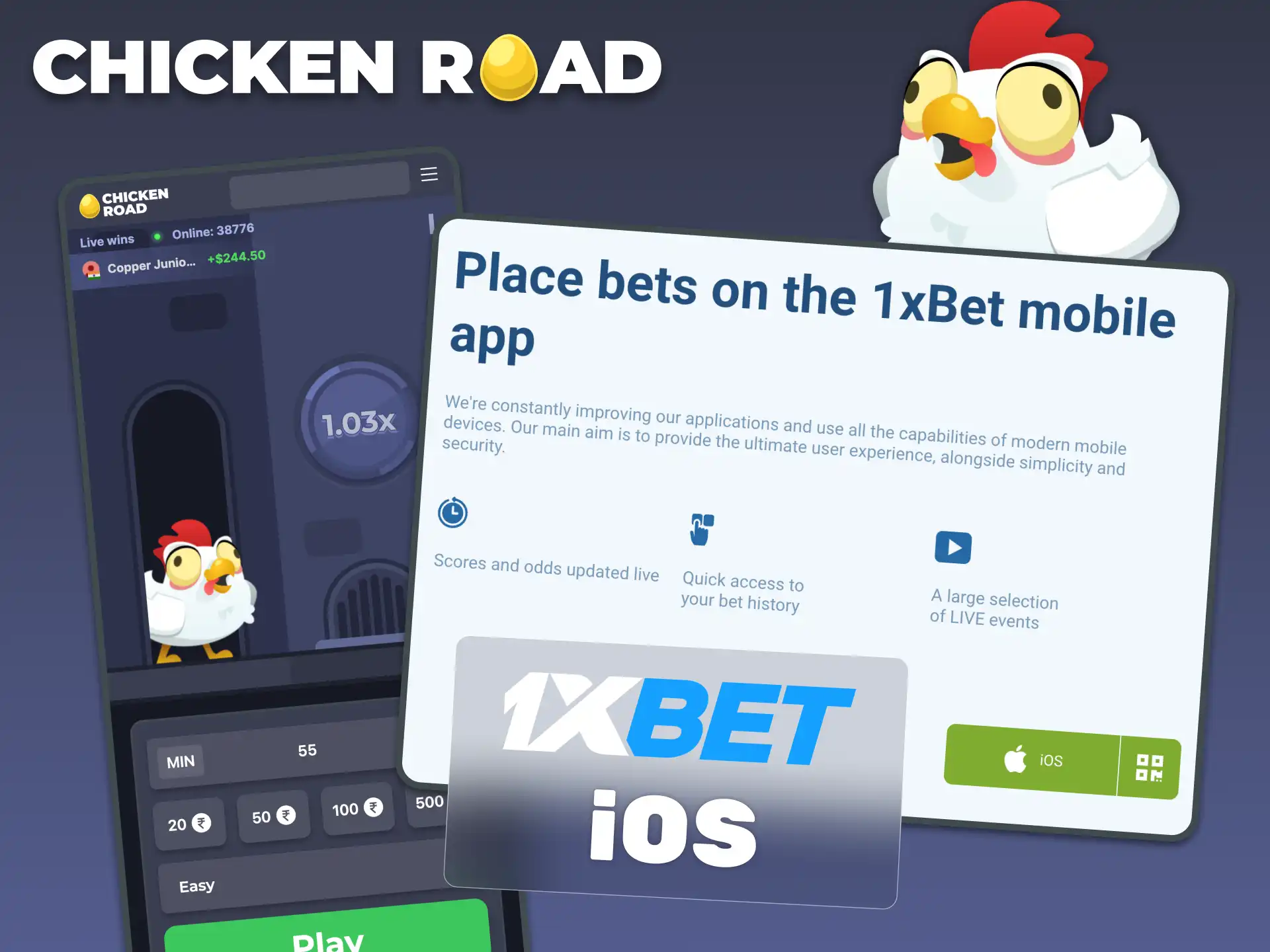 Download the 1xBet Casino app from the App Store to play Chicken Road on iOS devices.