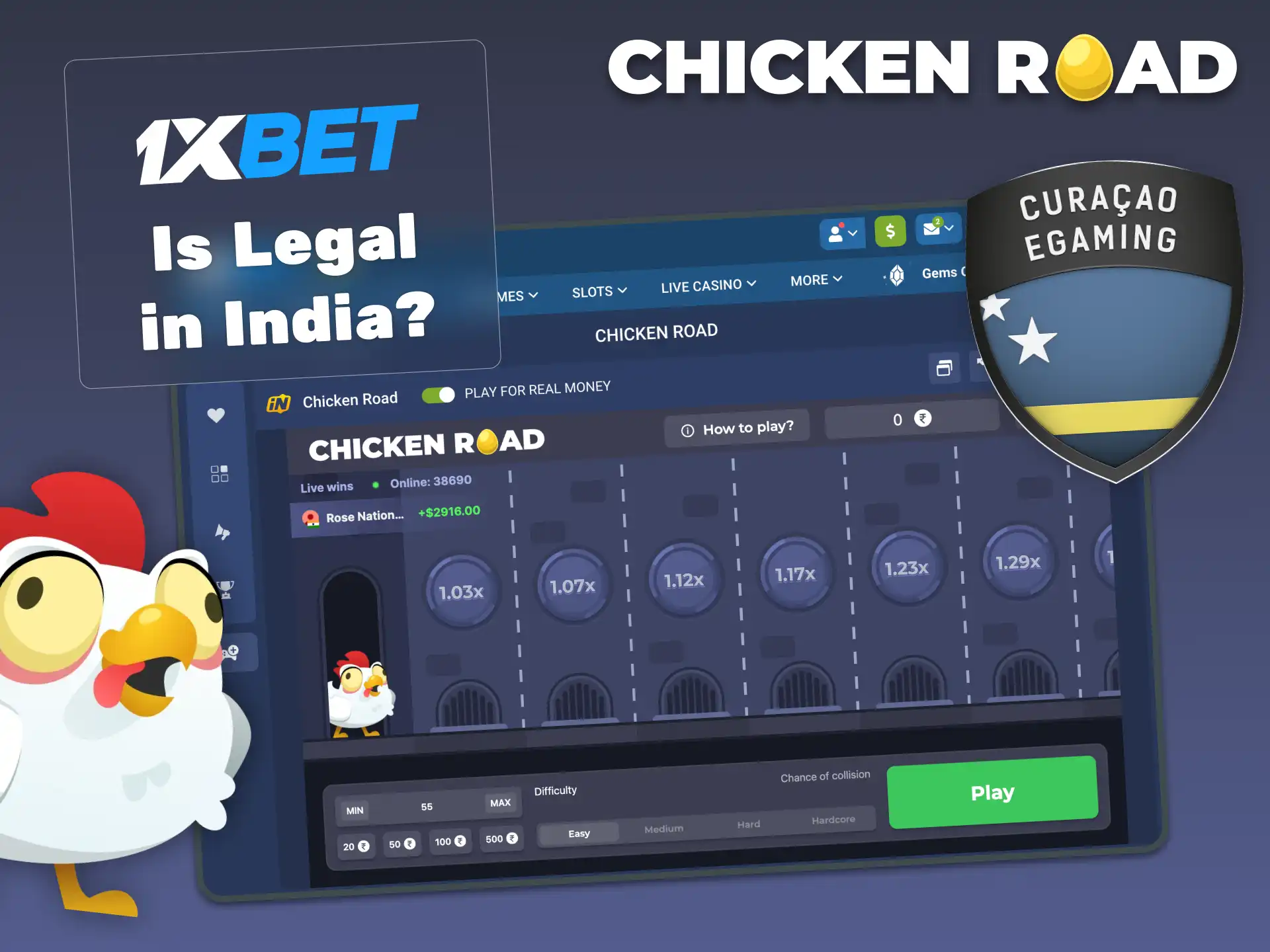 1xBet Chicken Road is legal in India under Curacao license and safe for real money play.