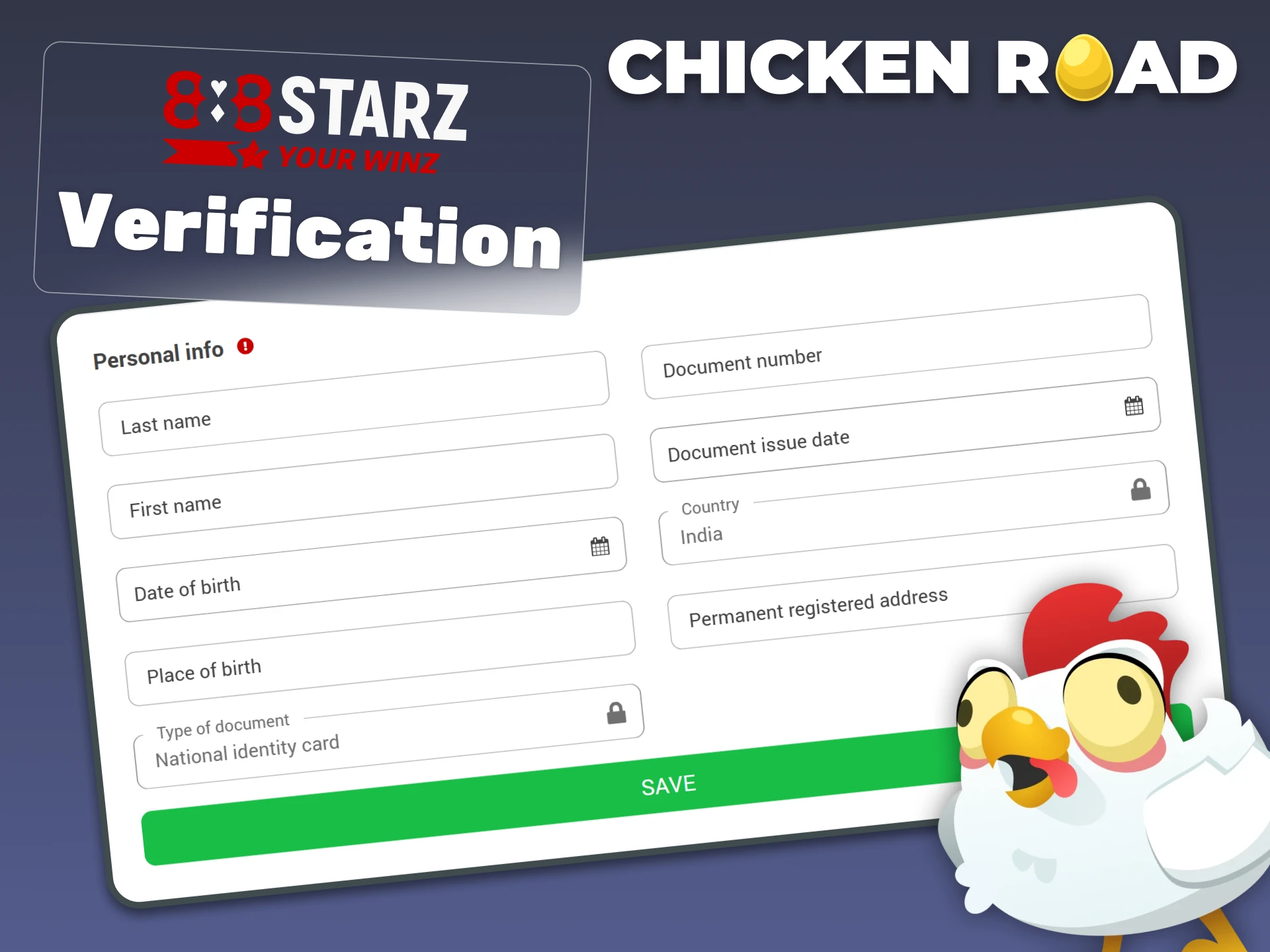 Fill in the details in your 888starz profile to verify it.