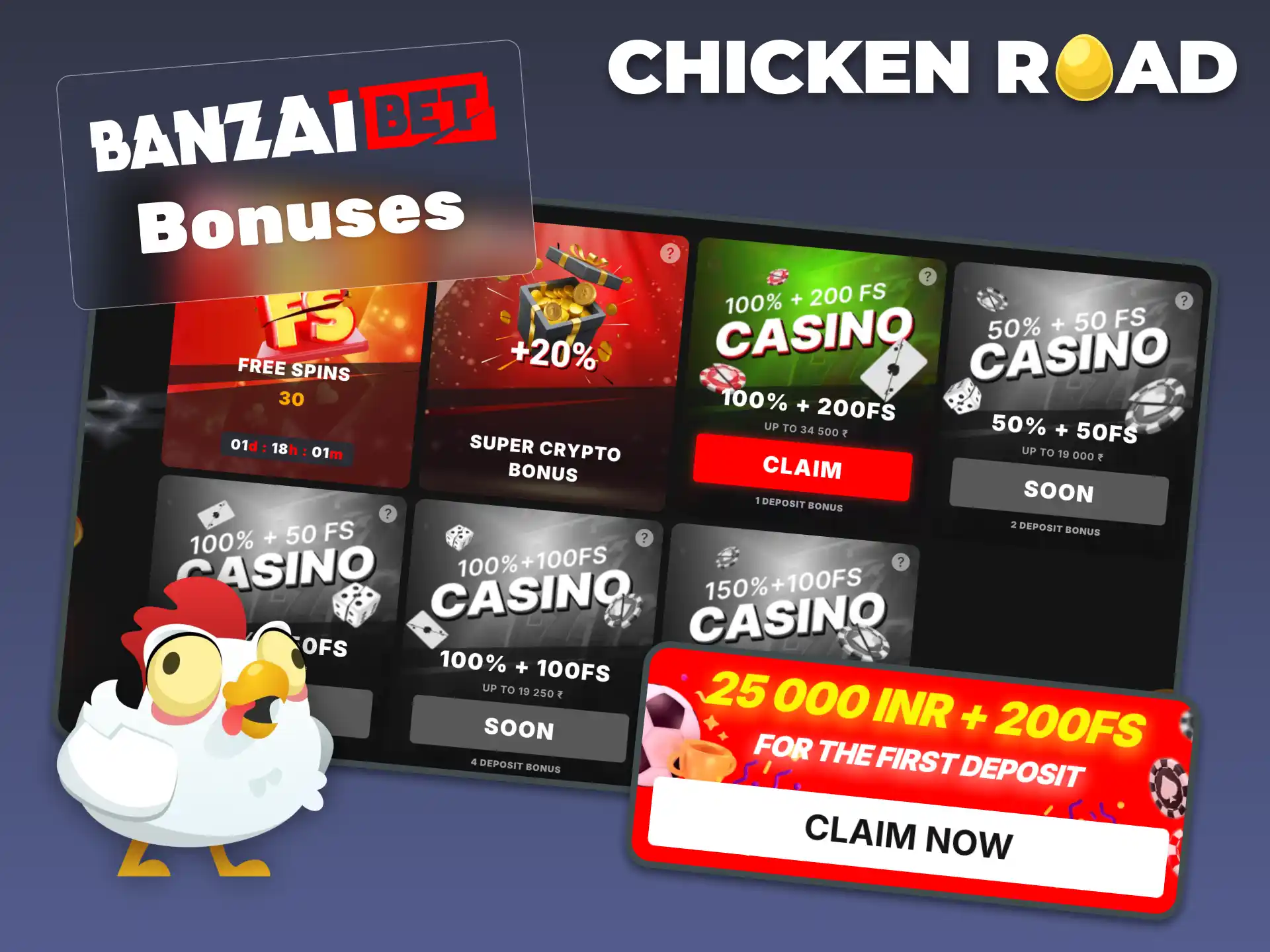 BanzaiBet rewards Chicken Road players with welcome bonuses, no-deposit free spins, and a birthday offer.