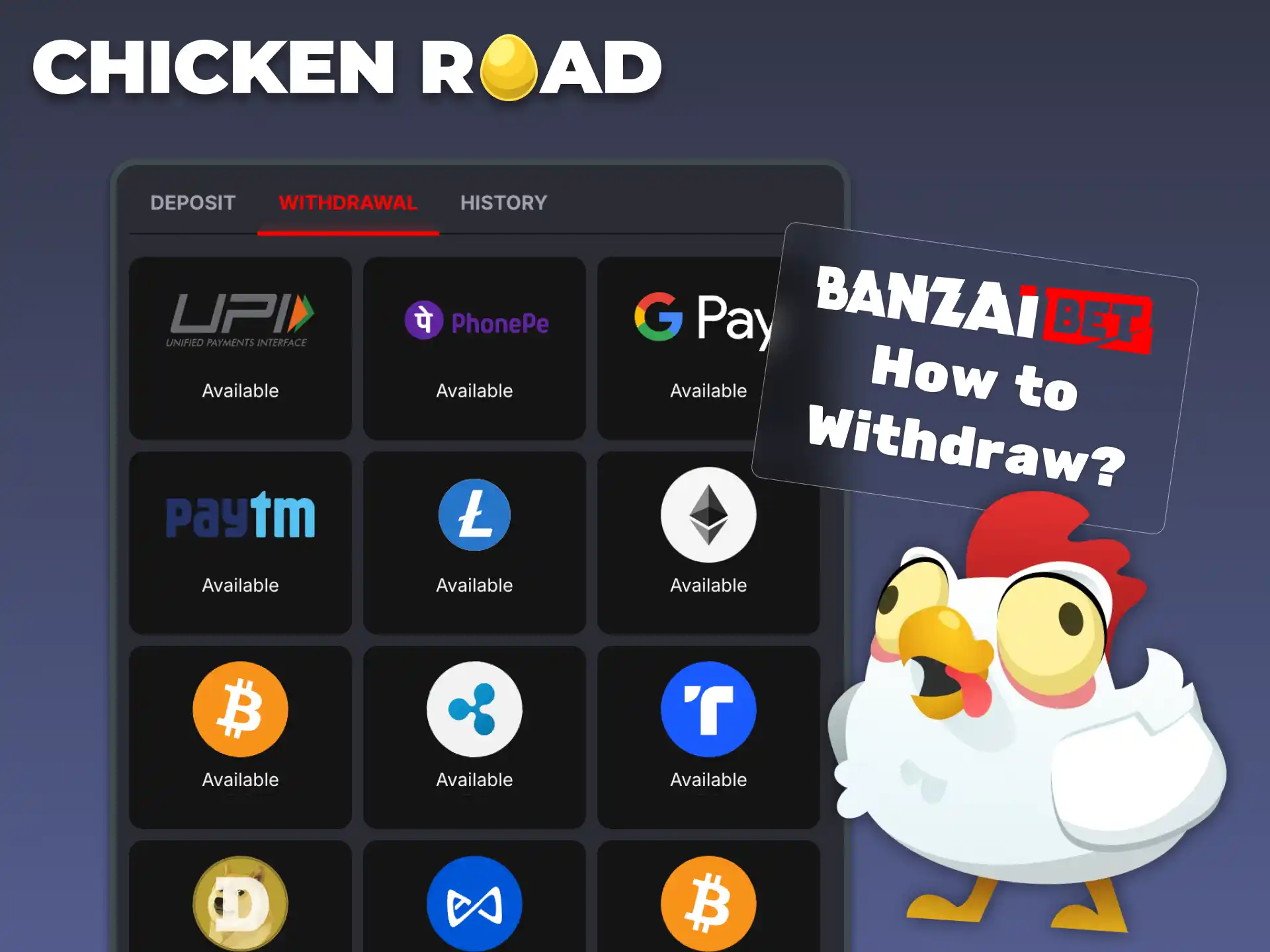 Access your BanzaiBet wallet and withdraw Chicken Road profits anytime.