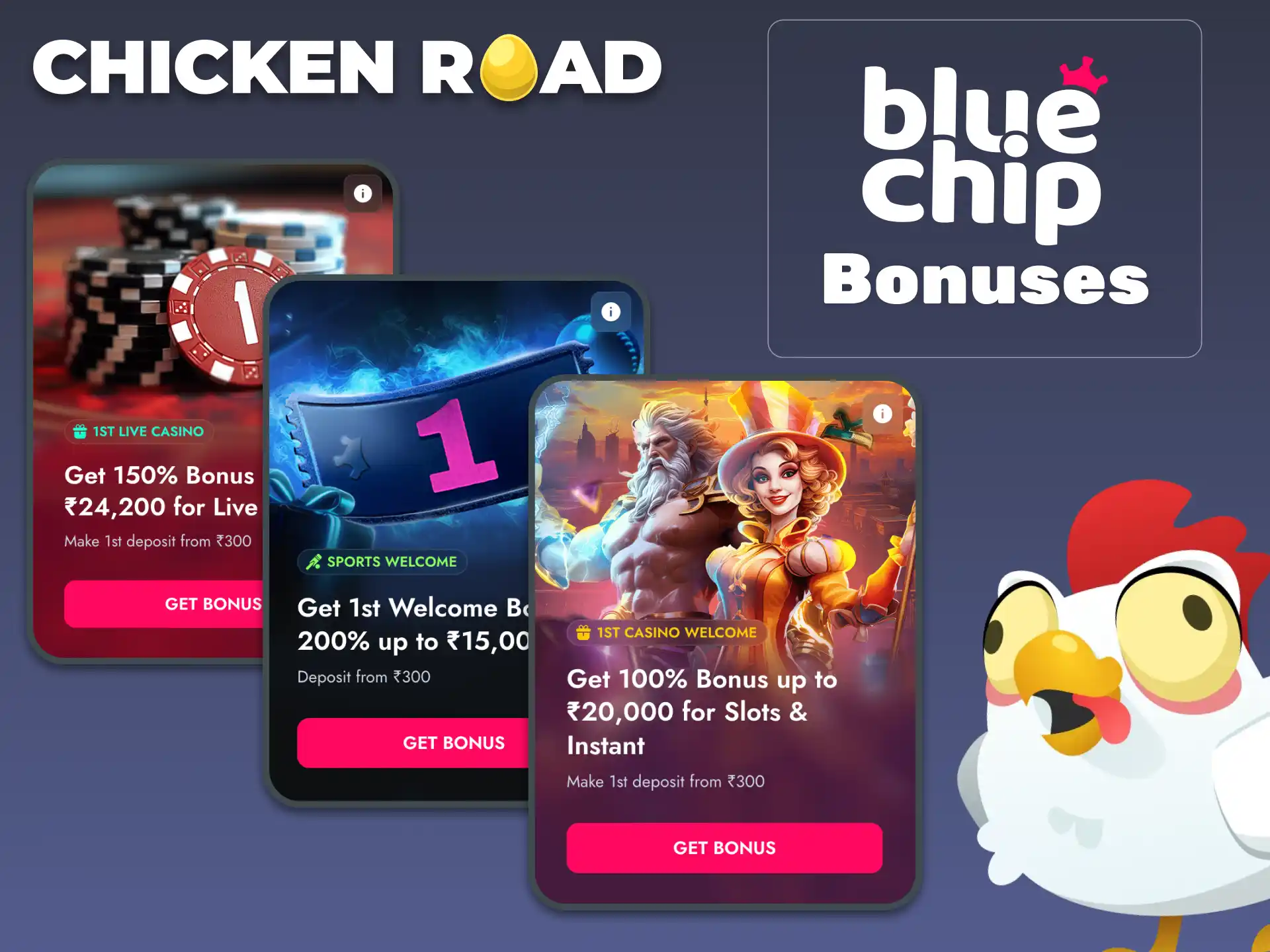 Bluechip Casino offers big welcome bonuses and deposit matches, including access to Chicken Road online.