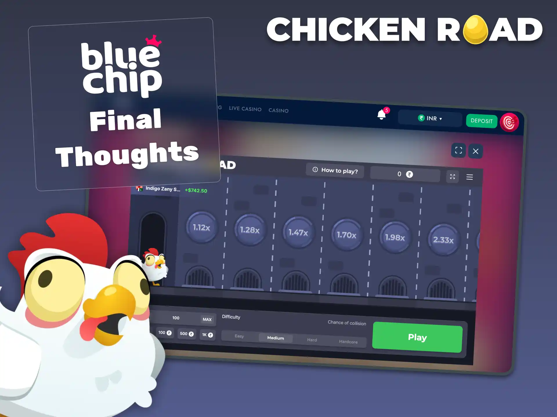 Bluechip supports Chicken Road in demo and real mode, with strong security, mobile apps, and Indian payment methods.