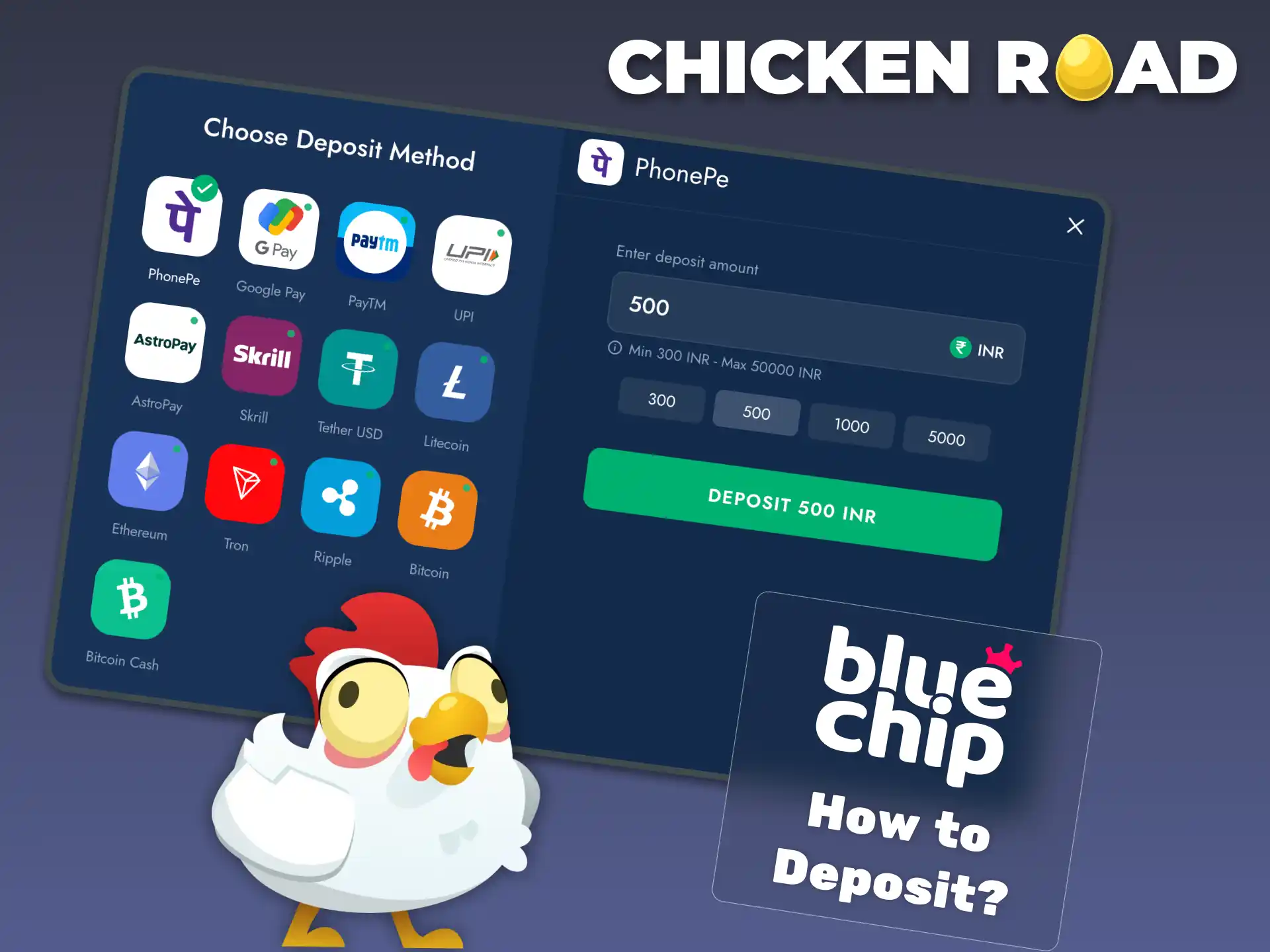 Make a deposit on Bluechip and enter Chicken Road with real bets.