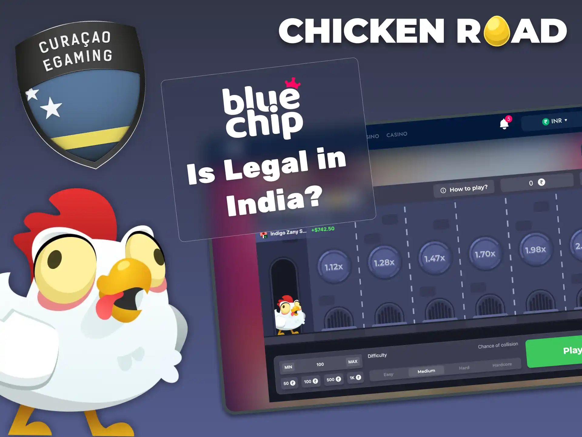 Bluechip offers legal Chicken Road gameplay in India under Curacao regulations.