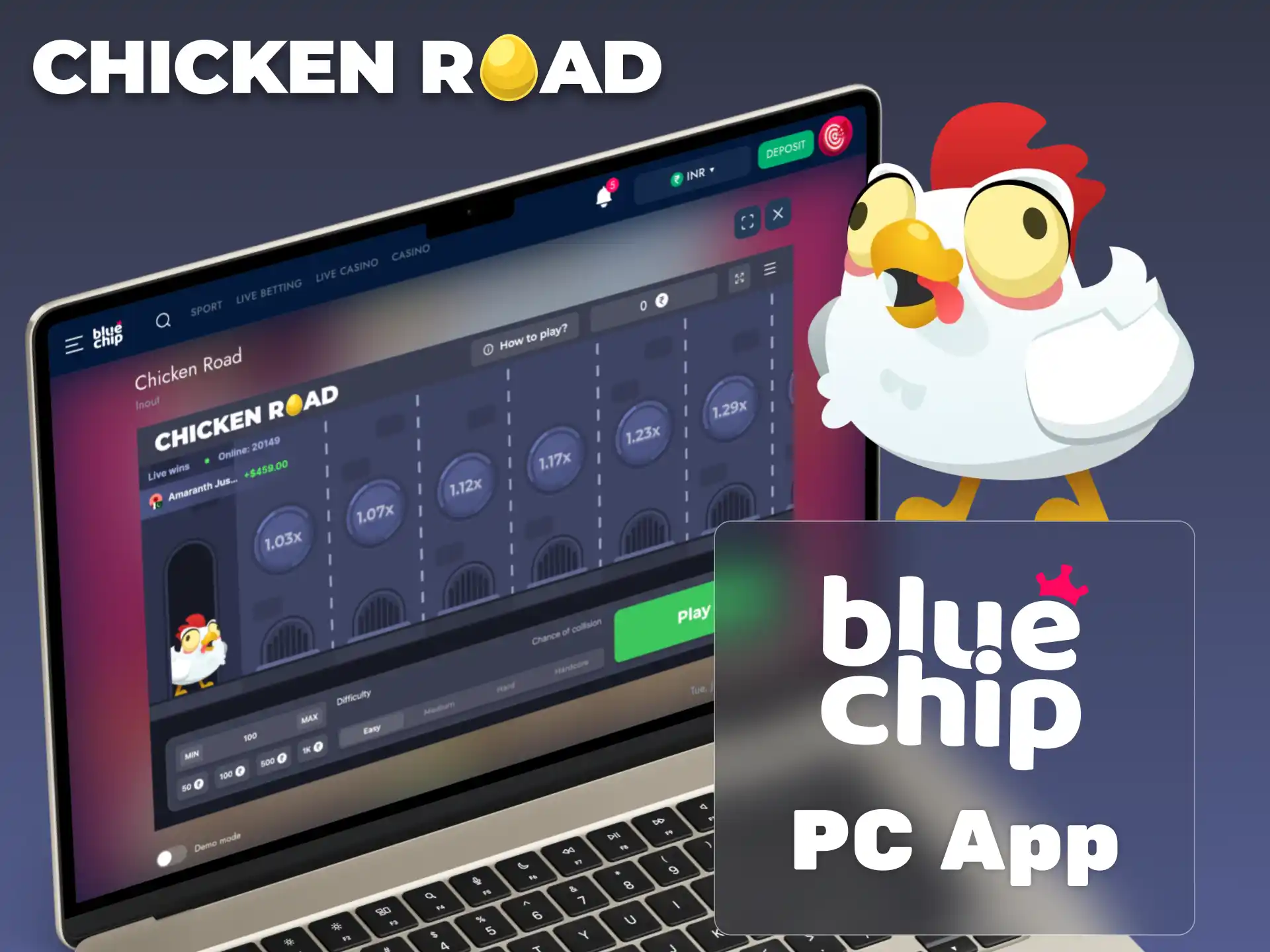 Play Chicken Road on Bluechip via browser on Windows or macOS with full access.