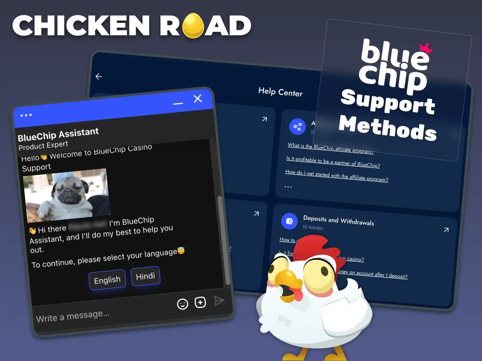 Customer support methods at Bluechip for Chicken Road, including live chat, social media, and FAQs.