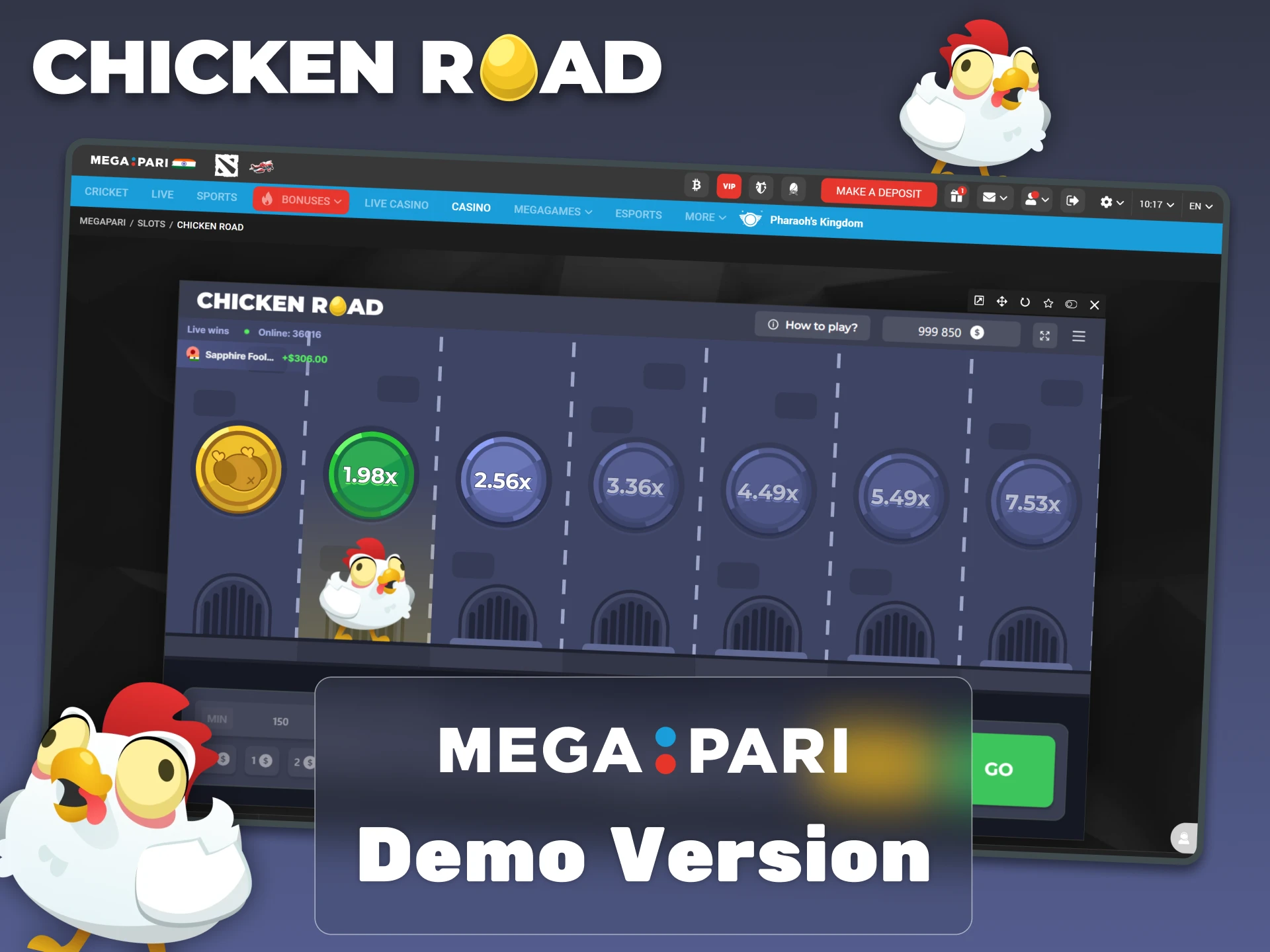 The demo version of Chicken Road is waiting for you at MegaPari.