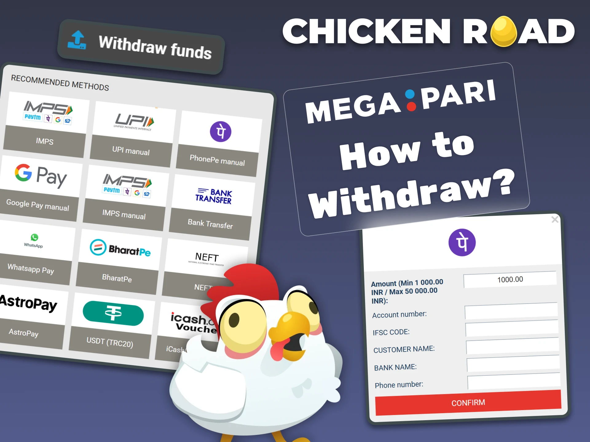 Withdraw money earned on Chicken Road with Megapari.