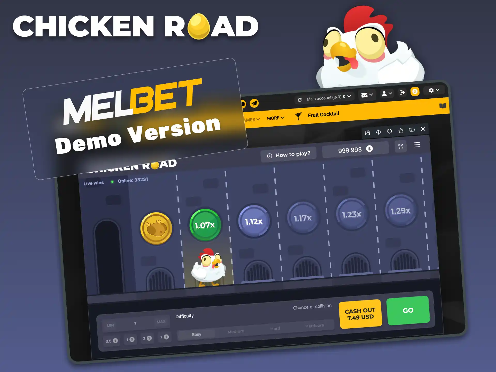 Try Chicken Road on Melbet in demo mode to test game mechanics without using real money.