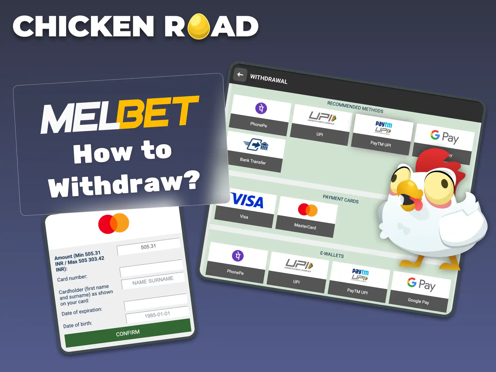 Withdraw your winnings from Chicken Road on Melbet.