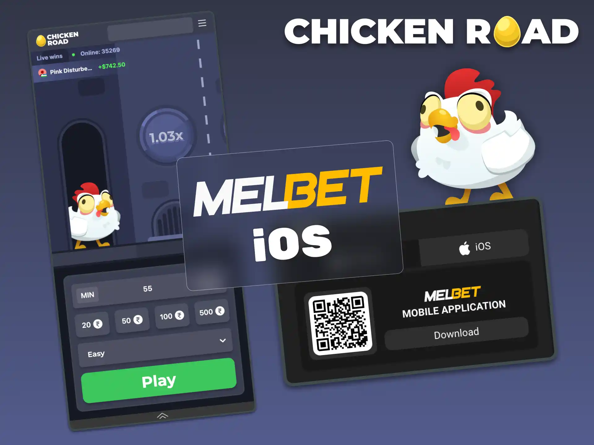 Download the Melbet Casino app from the App Store to play Chicken Road on your iPhone.