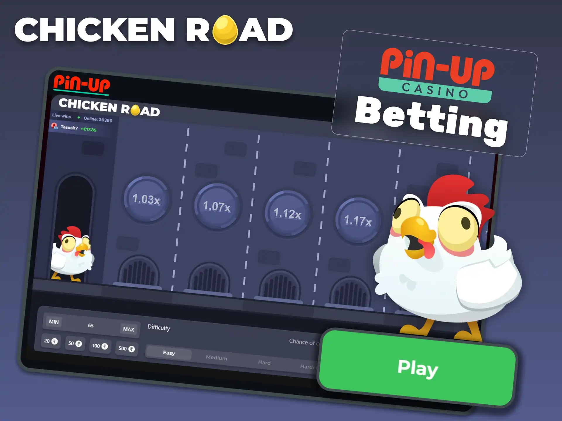 Set your bet amount and press Start to watch the run begin, for playing Chicken Road on Pin-Up.