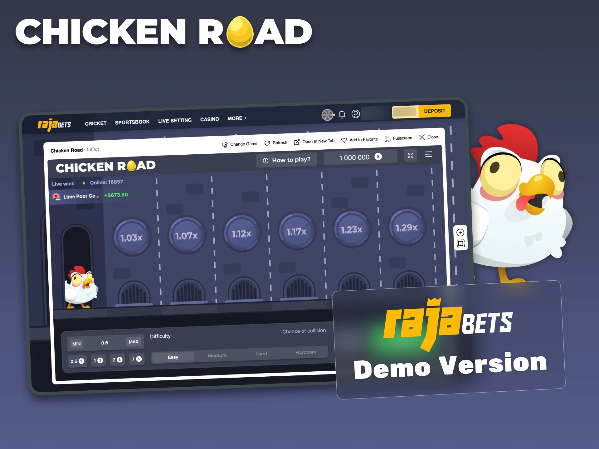 Practice your skills in Chicken Road demo mode at RajaBets.